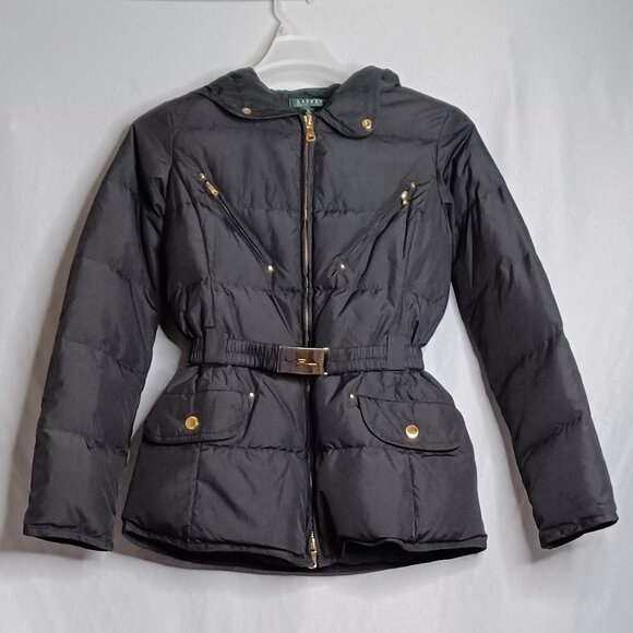Lauren Ralph Lauren Puffer Jacket Womens XS Black Down Feather Hooded Outdoor - Picture 1 of 10